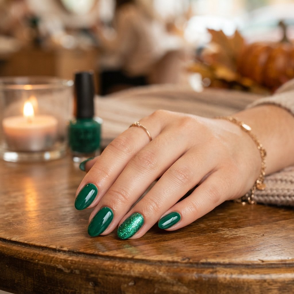 24 Green Fall Nail Designs That Feel Fresh and Trendy 19 Green Glitter Accent