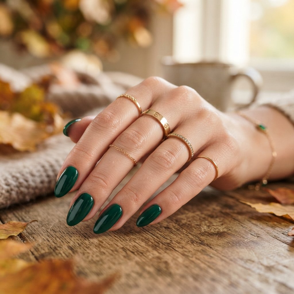 24 Green Fall Nail Designs That Feel Fresh and Trendy 6 Emerald Green Nails