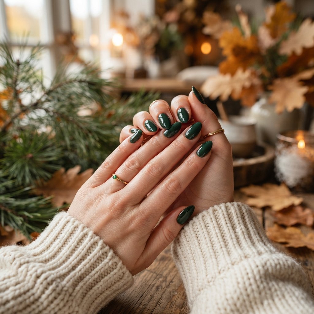 24 Green Fall Nail Designs That Feel Fresh and Trendy 3 Forest Green Polish
