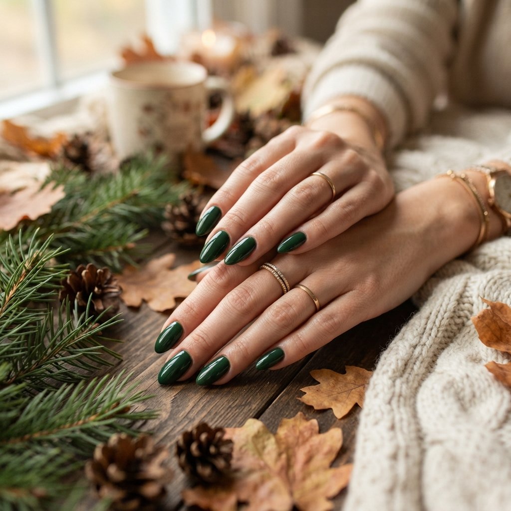 20 Almond Shape Fall Nail Designs That Look Elegant Every Time 7 Forest Green Nails