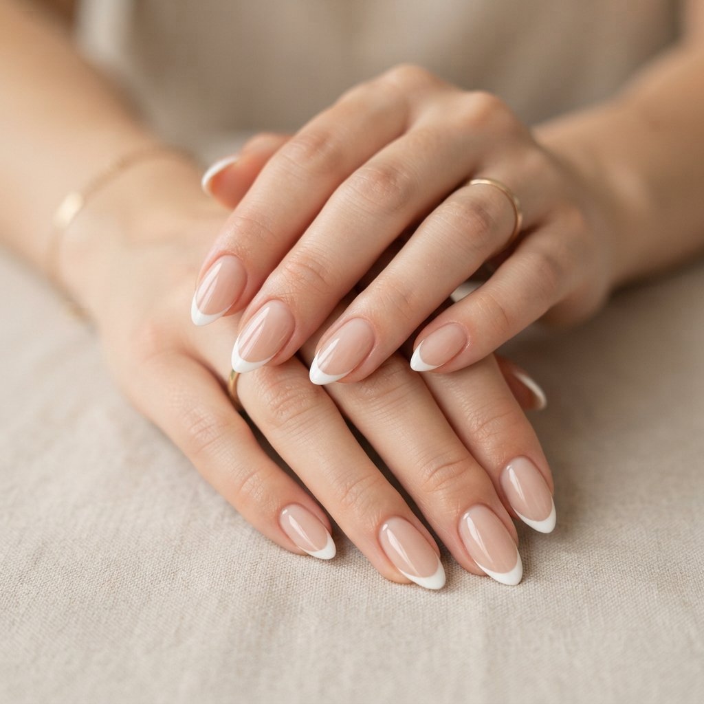 Simple French Almond Nails