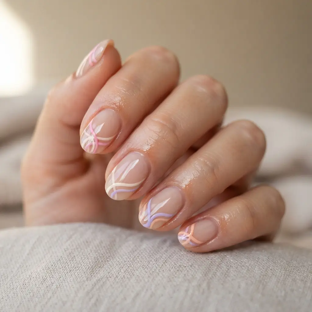  Short Almond Nails With French Swirls
