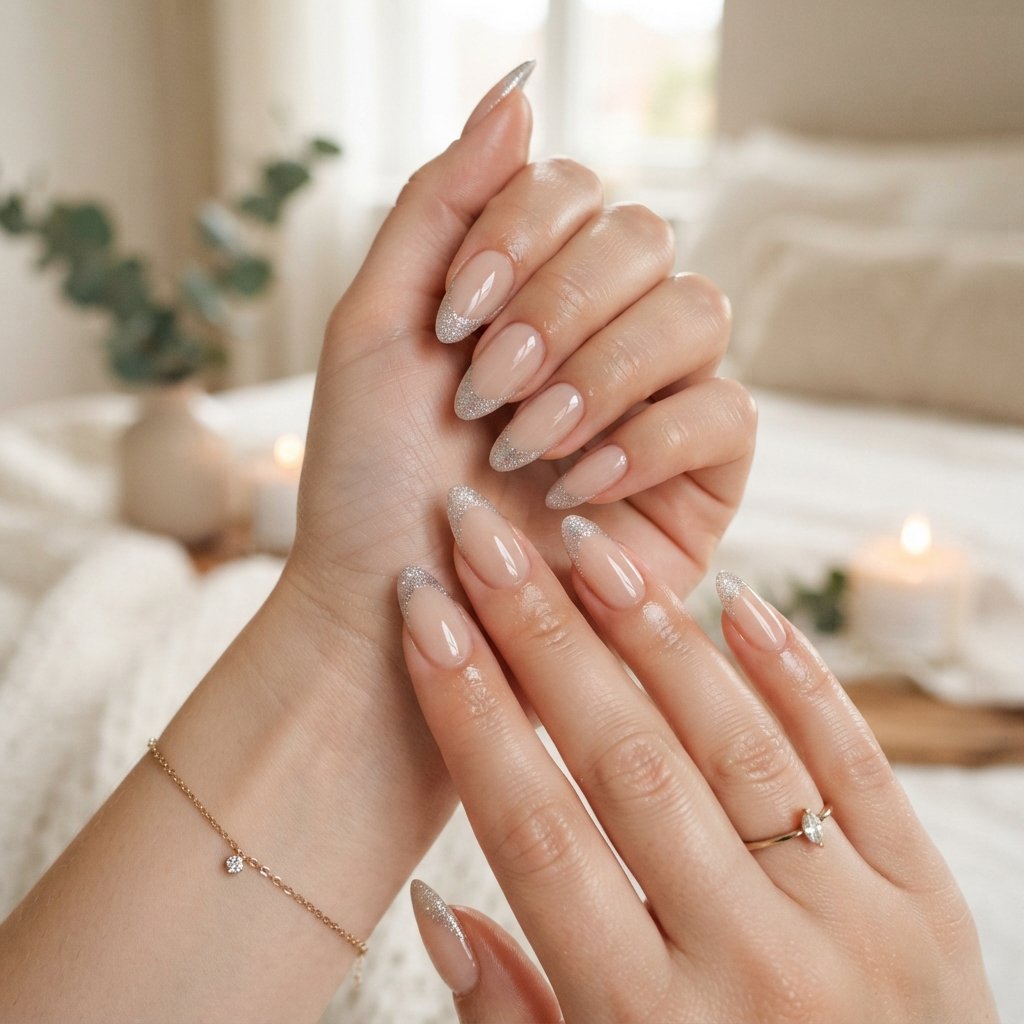 27 Long Almond Nails That Make a Stunning Statement 11 Glitter French Tips
