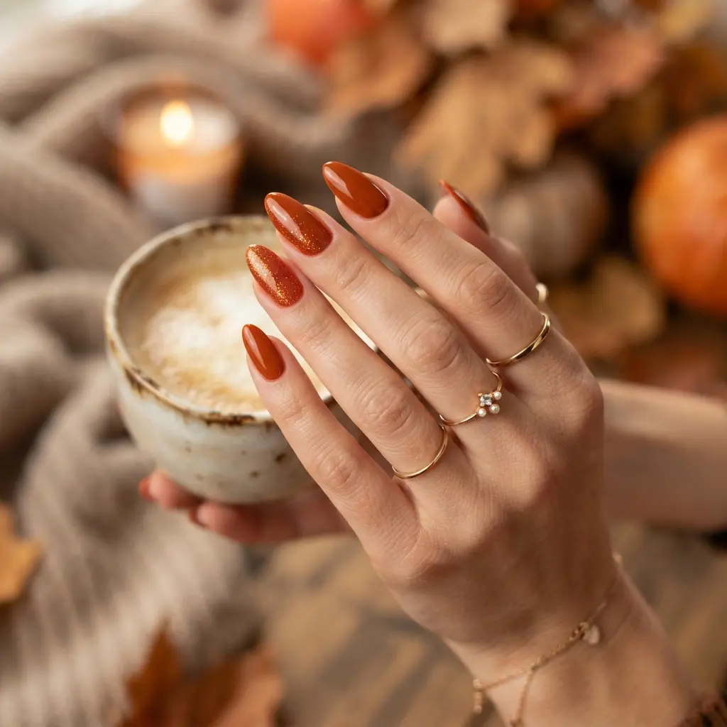 Glittery Orange Nails