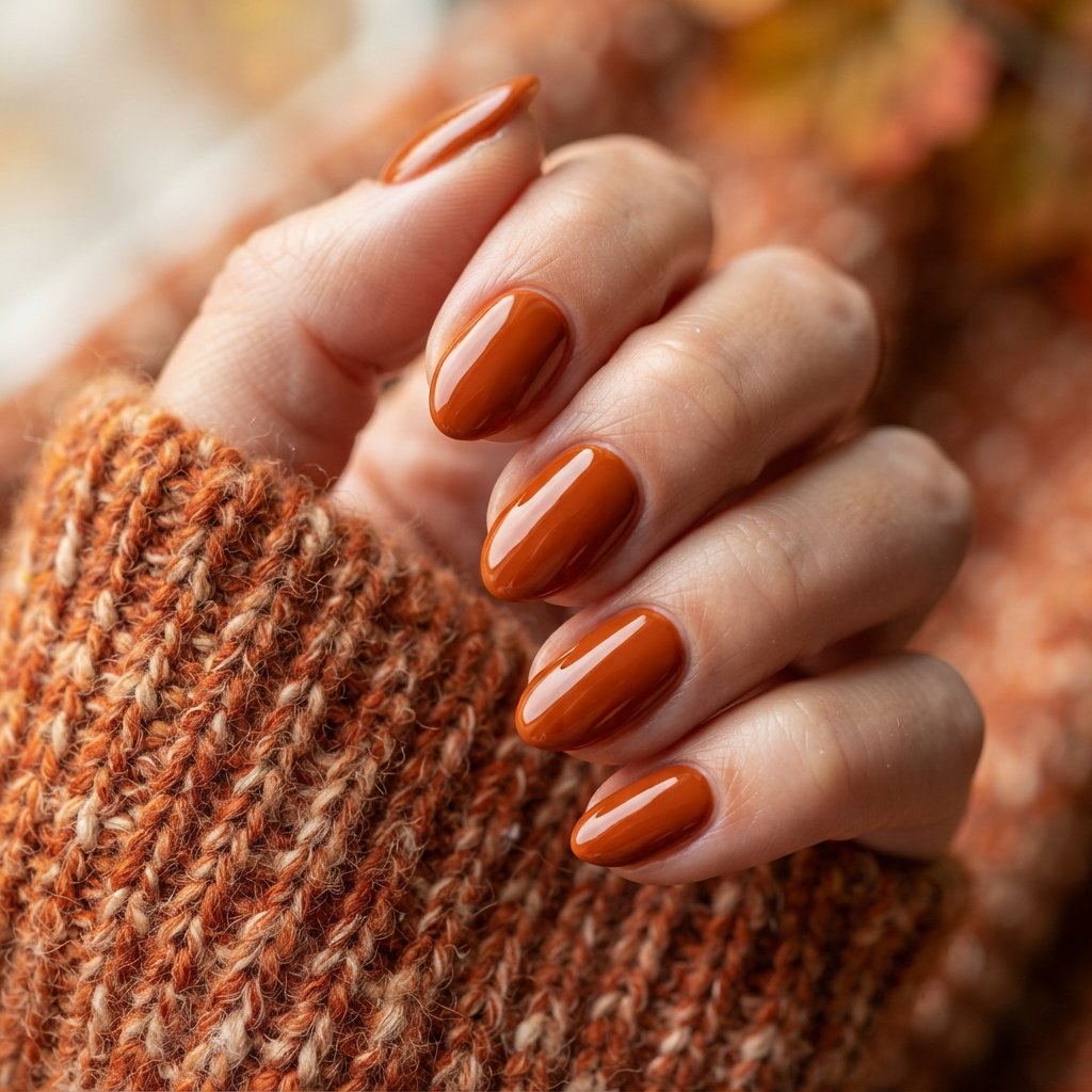 25 Easy Fall Nail Designs Anyone Can Recreate 2 Glossy Burnt Orange Nails