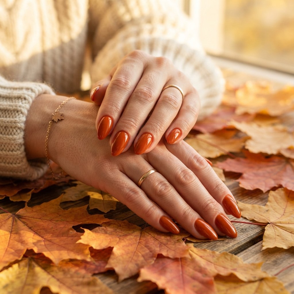 20 Almond Shape Fall Nail Designs That Look Elegant Every Time 2 Glossy Burnt Orange Nails