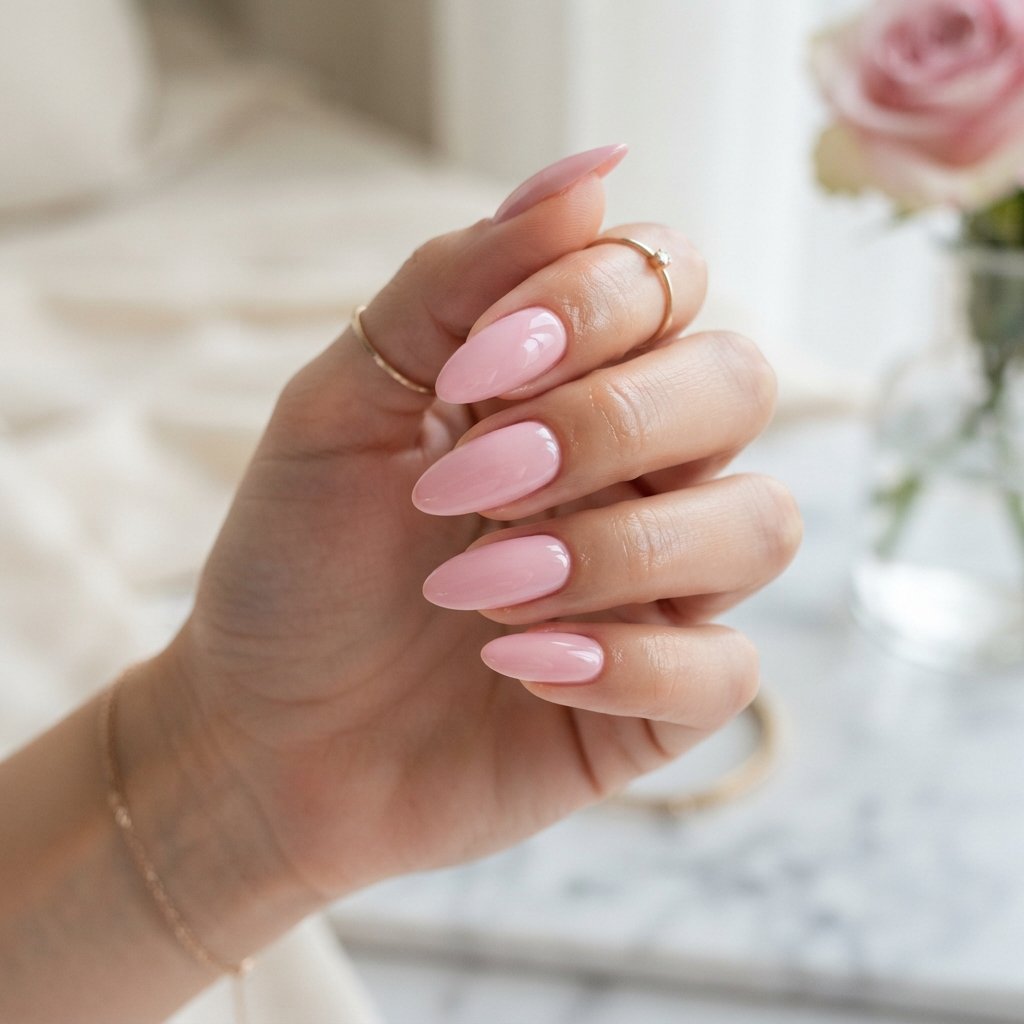 27 Long Almond Nails That Make a Stunning Statement 2 Glossy Pink Long Almond Nail