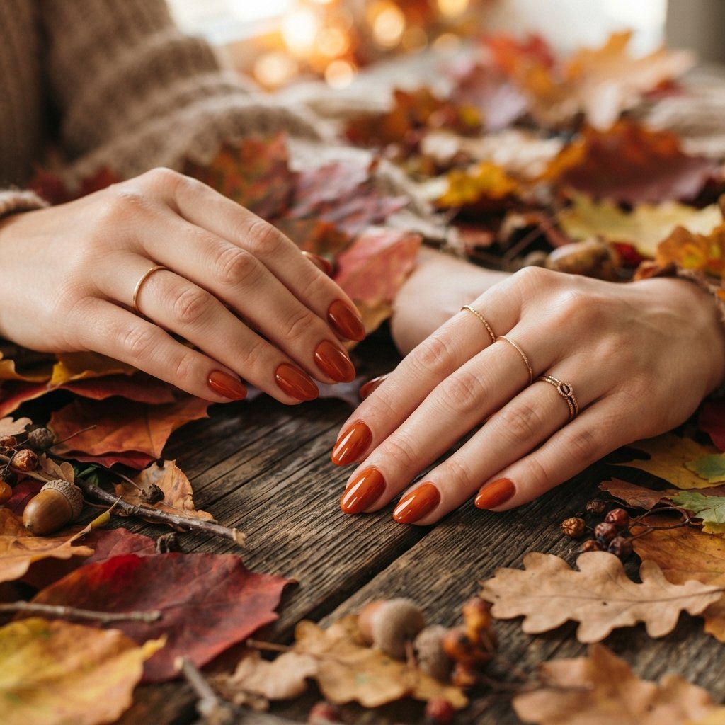 26 Early Fall Nail Designs Perfect for the New Season 24 Glossy Rust Orange