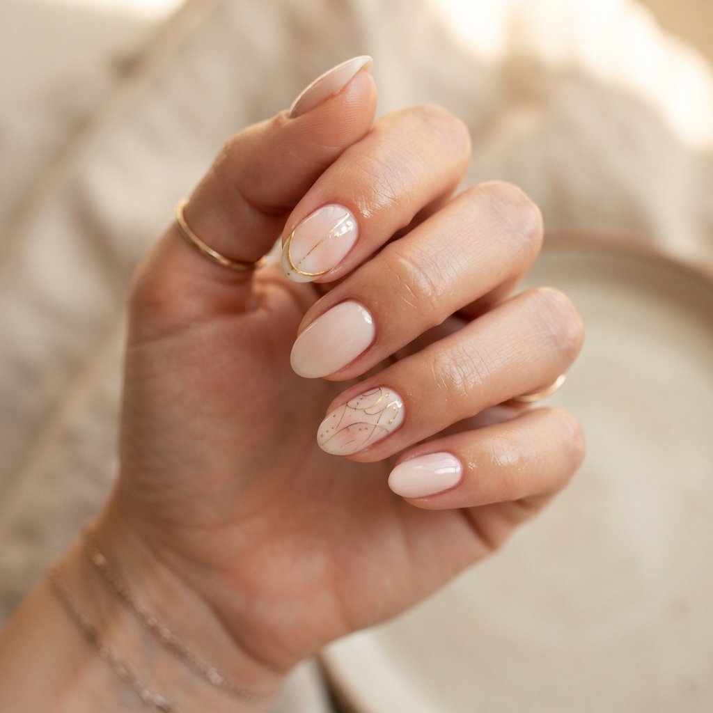 Short Almond Nails With Gold Details