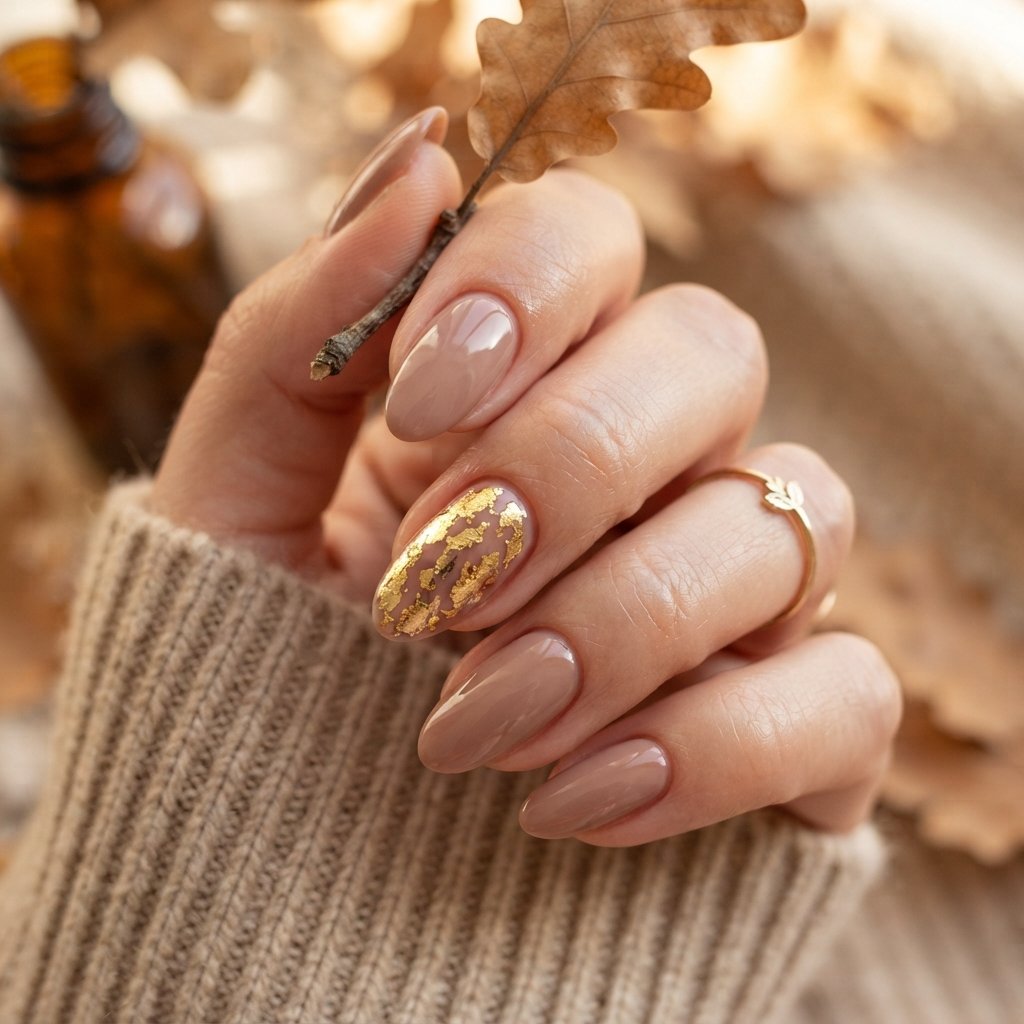 25 Easy Fall Nail Designs Anyone Can Recreate 21 Golden Leaf Accent