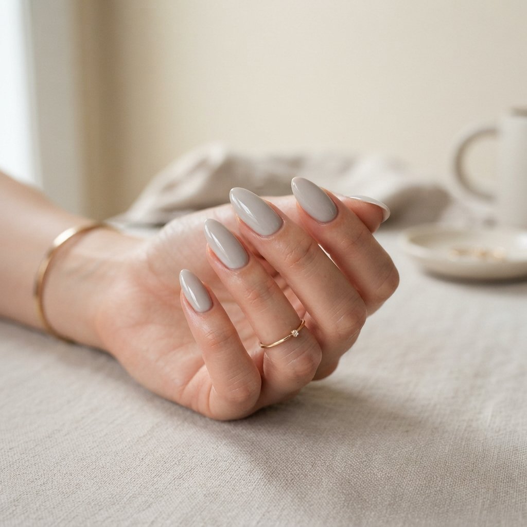 Soft Gray Almond Nails