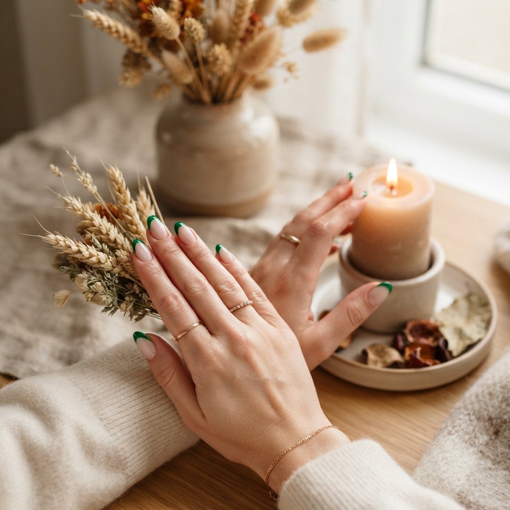 24 Green Fall Nail Designs That Feel Fresh and Trendy 5 Green French Tips