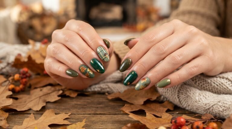 Green fall nail designs