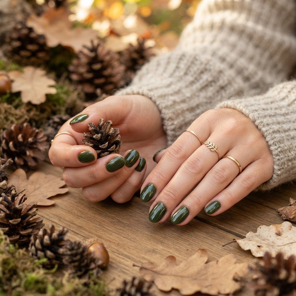 24 Green Fall Nail Designs That Feel Fresh and Trendy 7 Moss Green Polish