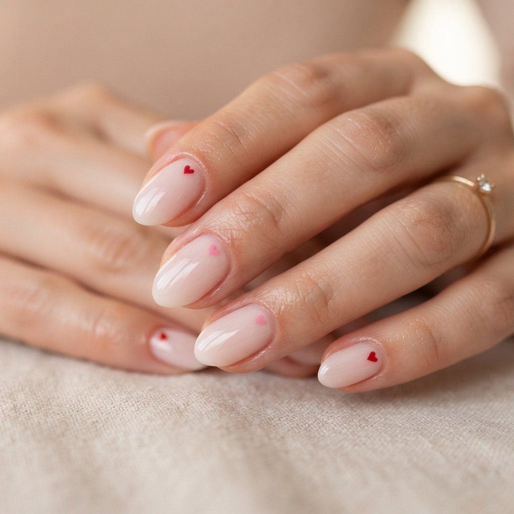 Short Almond Nails With Heart Details
