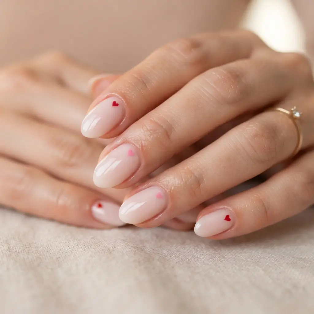  Short Almond Nails With Heart Details