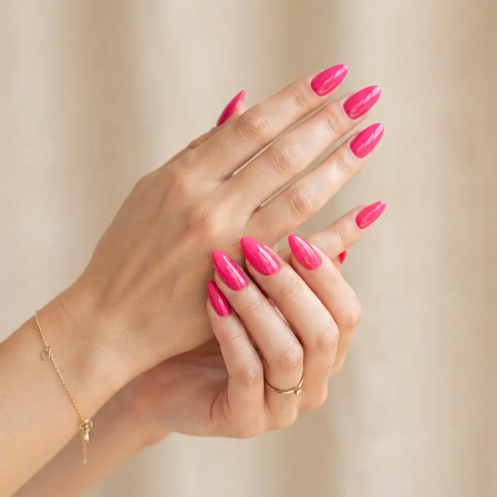 21 Pink Almond Nails You'll Be Obsessed With 9 Hot Pink Almond Nails