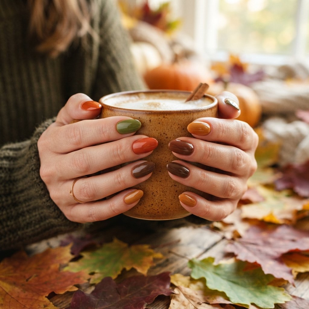 22 Cute Fall Nail Designs Everyone Will Love 21 Mixed Autumn Shades