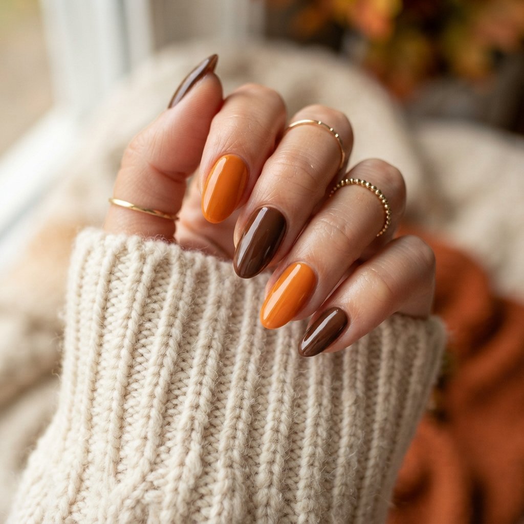 21 Orange Fall Nail Designs That Celebrate Autumn in Style 5 Orange And Brown Mix