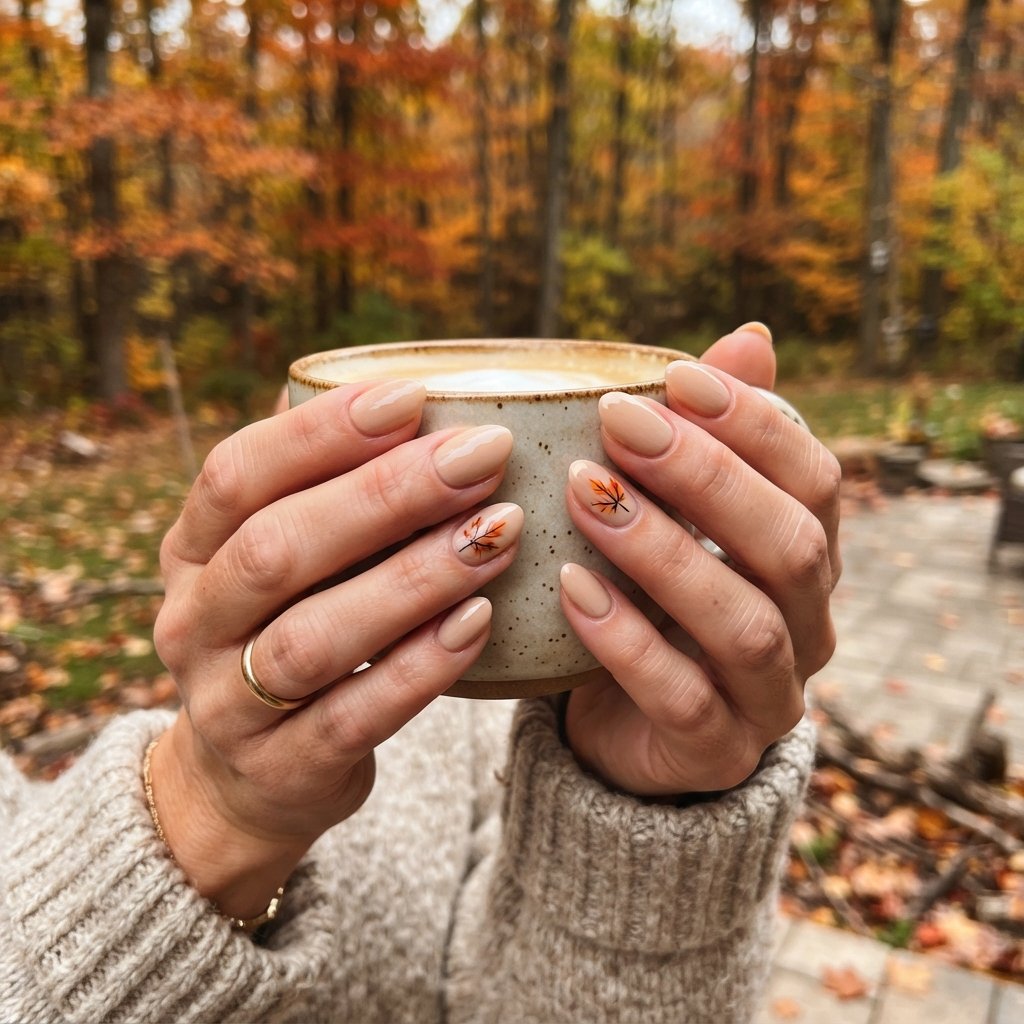 22 Cute Fall Nail Designs Everyone Will Love 8 Maple Leaf Accent Nails