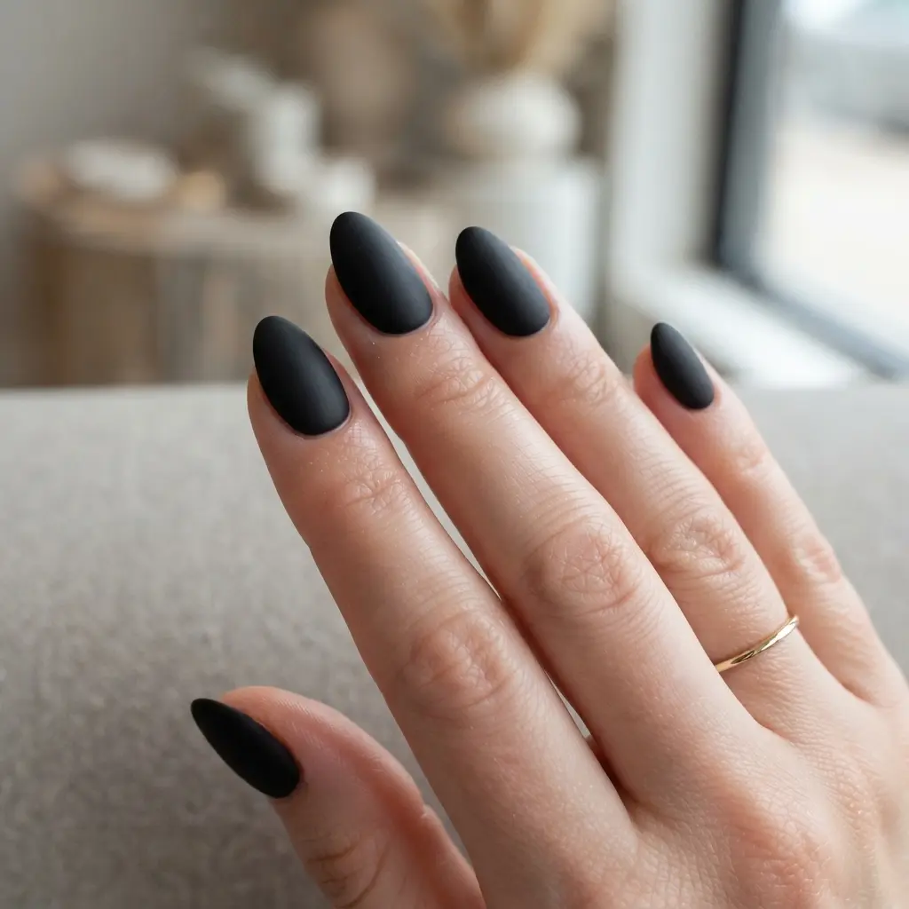 Matte Black Almond Nails