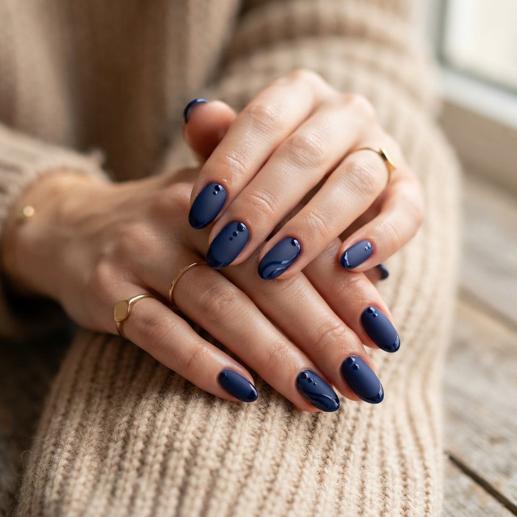 26 Blue Fall Nail Designs That Bring a Fresh Twist to Autumn 22 Matte Blue With Glossy Details