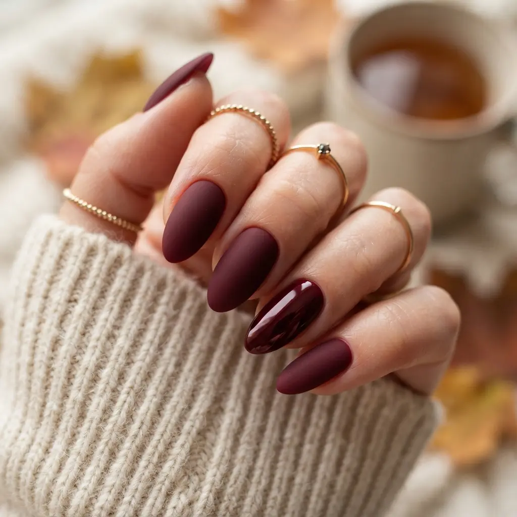 29 Red Fall Nail Designs That Make a Bold Statement 8 Matte Burgundy Nails