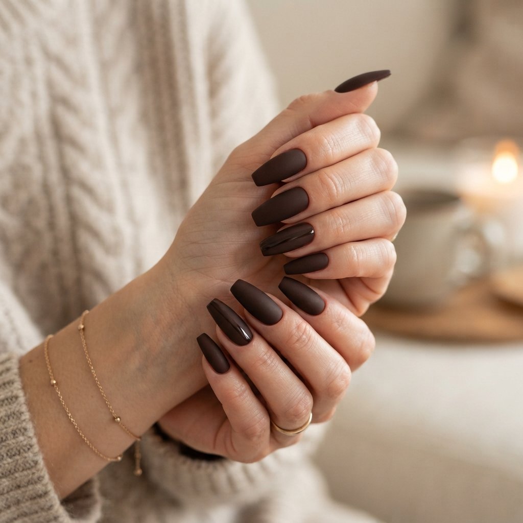 22 Long Fall Nail Designs That Turn Heads Instantly 9 Matte Espresso Nails