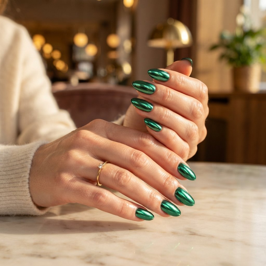24 Green Fall Nail Designs That Feel Fresh and Trendy 13 Metallic Green Nails