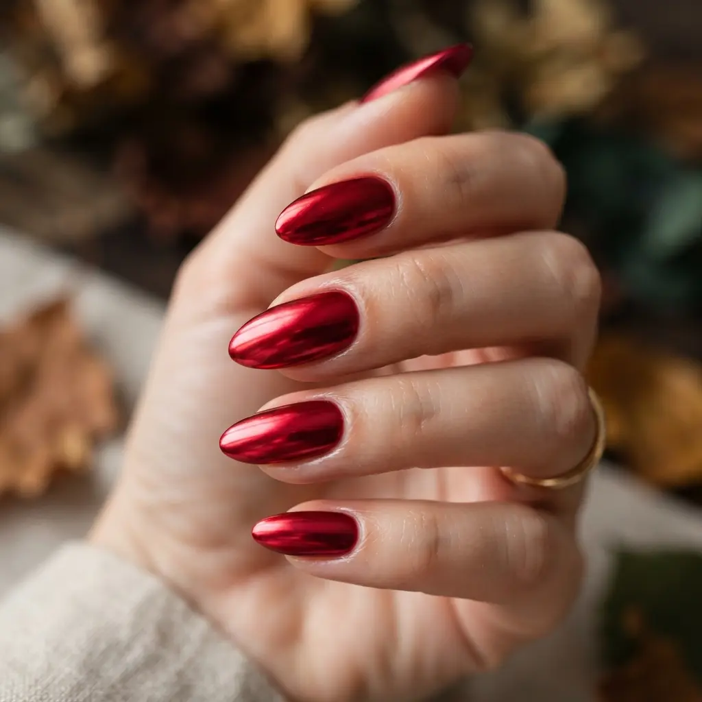 29 Red Fall Nail Designs That Make a Bold Statement 20 Metallic Red Polish