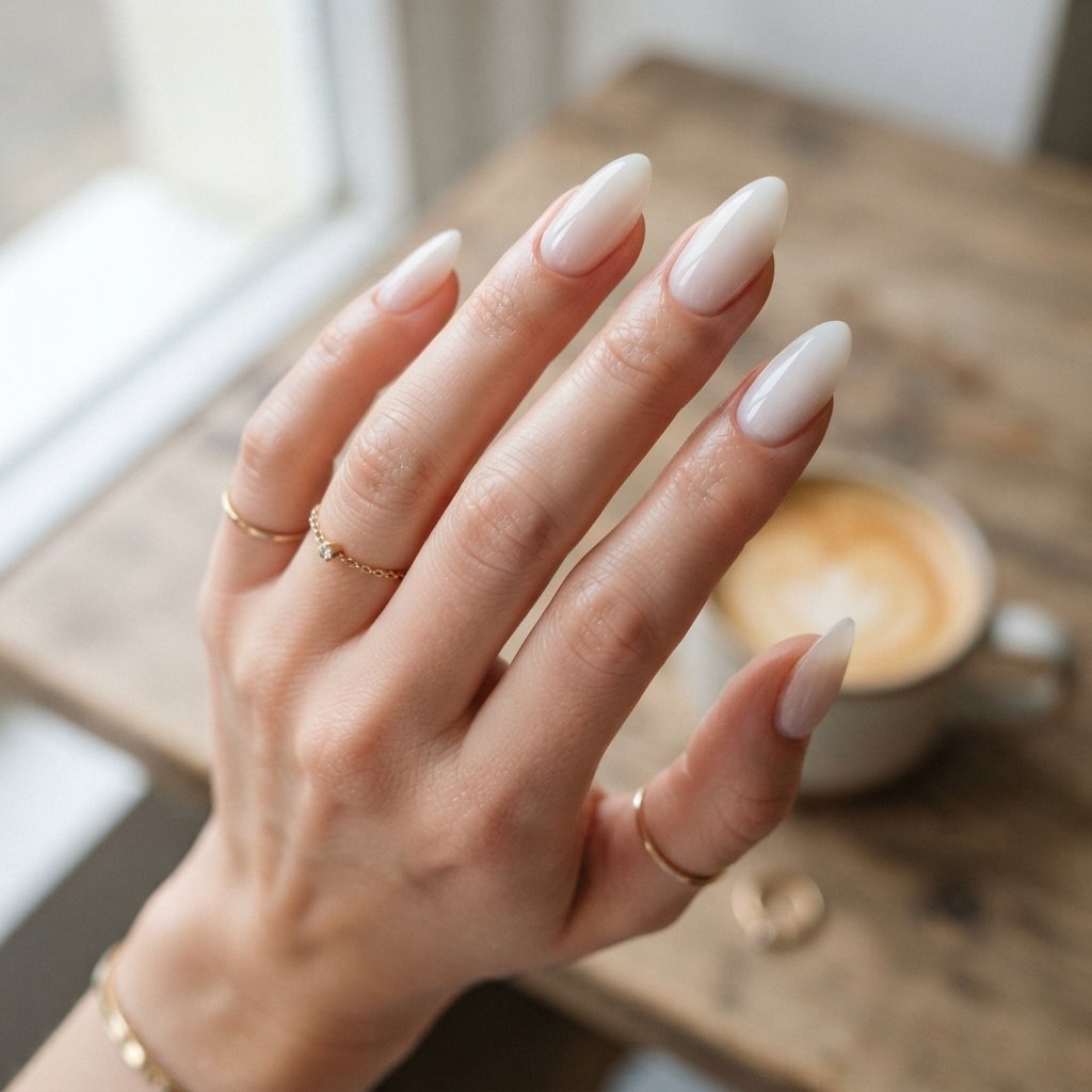 27 Long Almond Nails That Make a Stunning Statement 5 Milky White Long Almond Nail