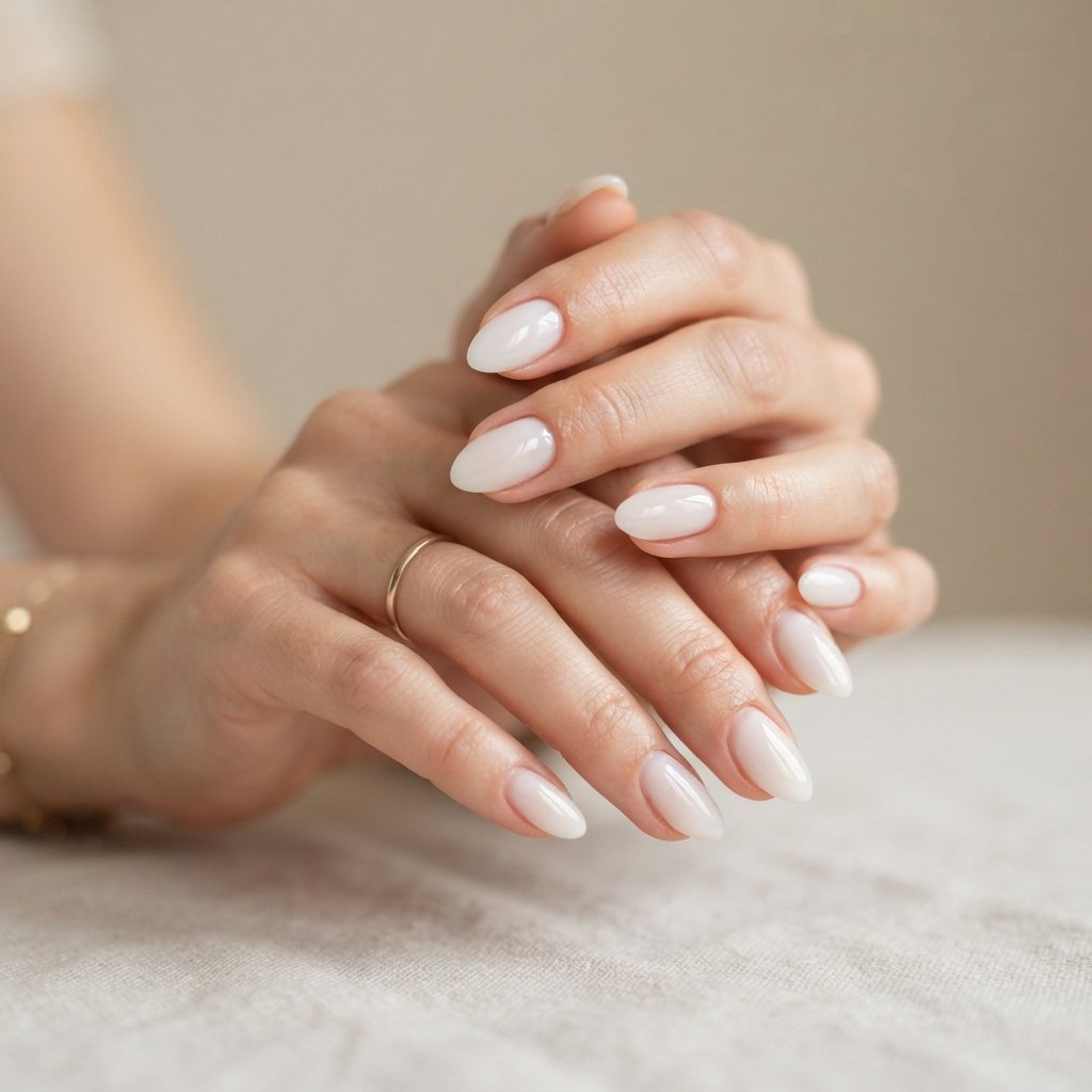  Milky White Almond Nails