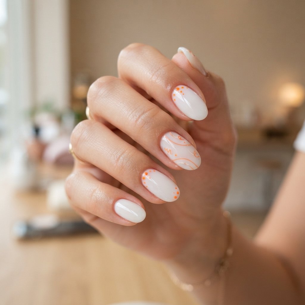  Milky White With Orange Accents