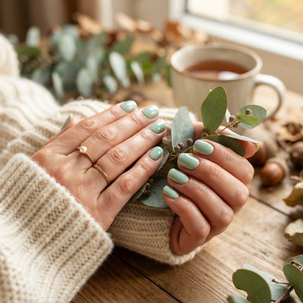 24 Green Fall Nail Designs That Feel Fresh and Trendy 18 Soft Mint Green