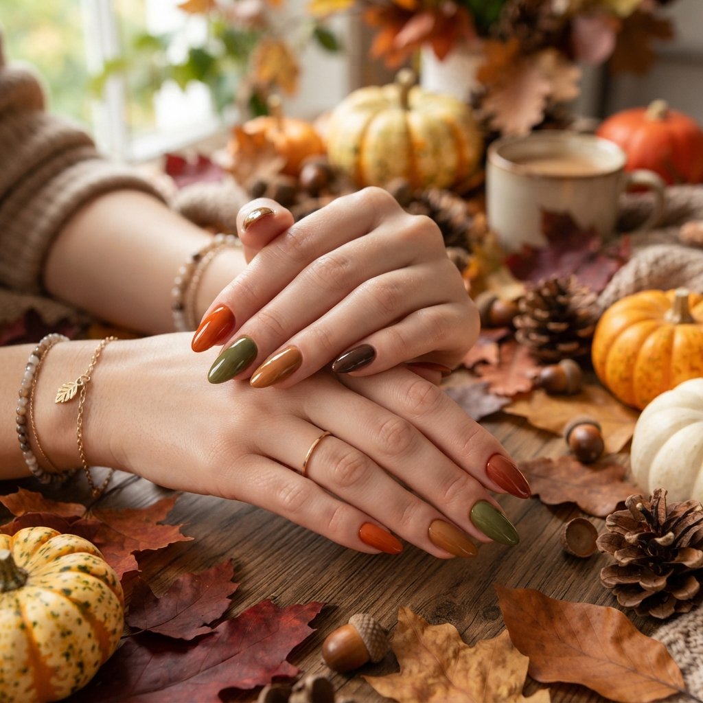 20 Almond Shape Fall Nail Designs That Look Elegant Every Time 20 Mixed Autumn Shades