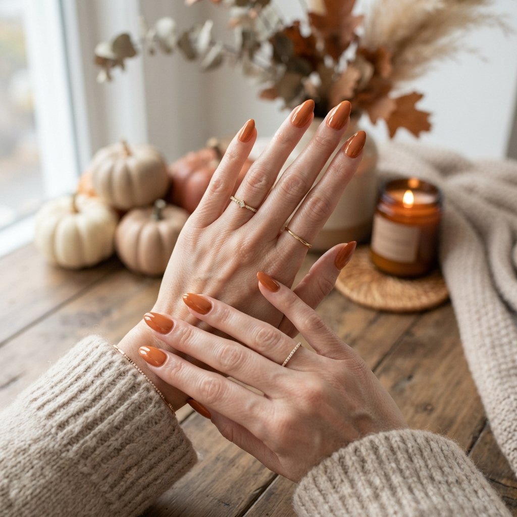 26 Early Fall Nail Designs Perfect for the New Season 14 Muted Pumpkin Orange