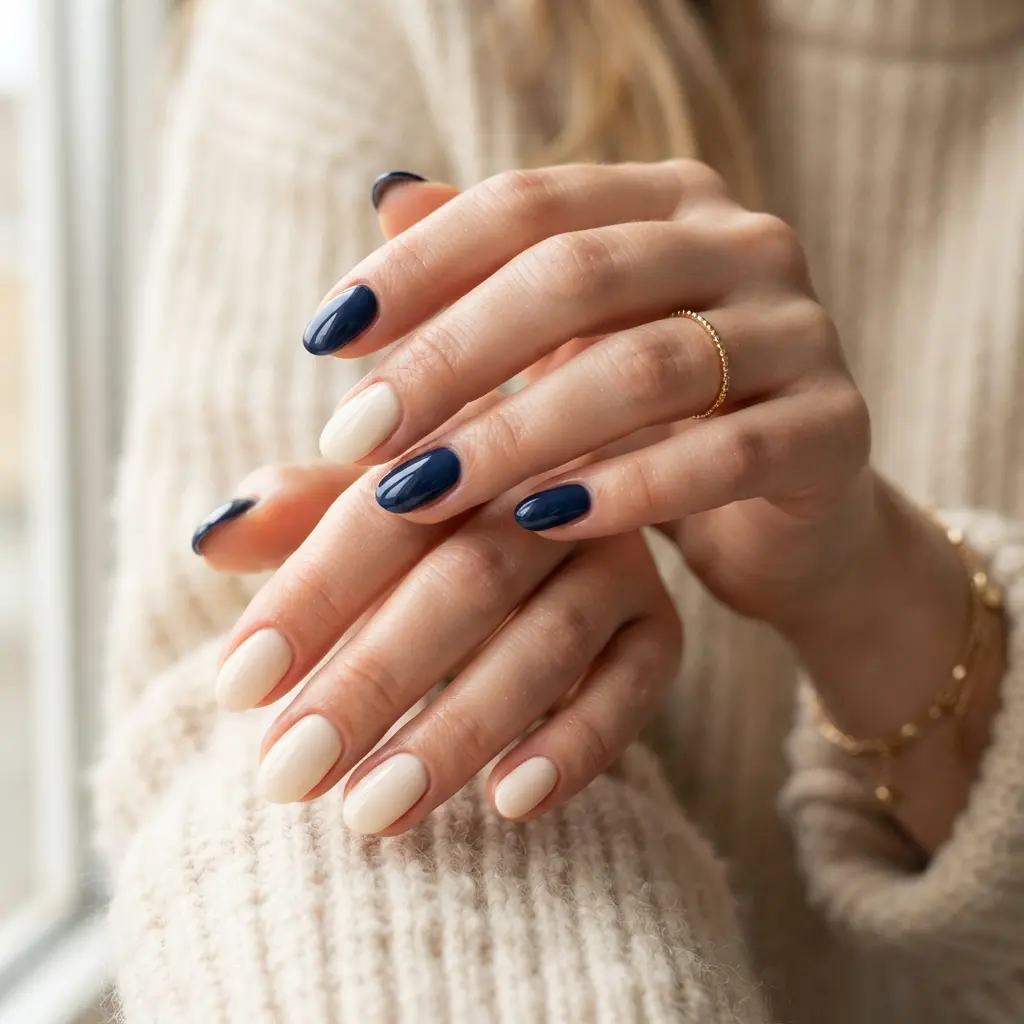  Navy And Cream Nails