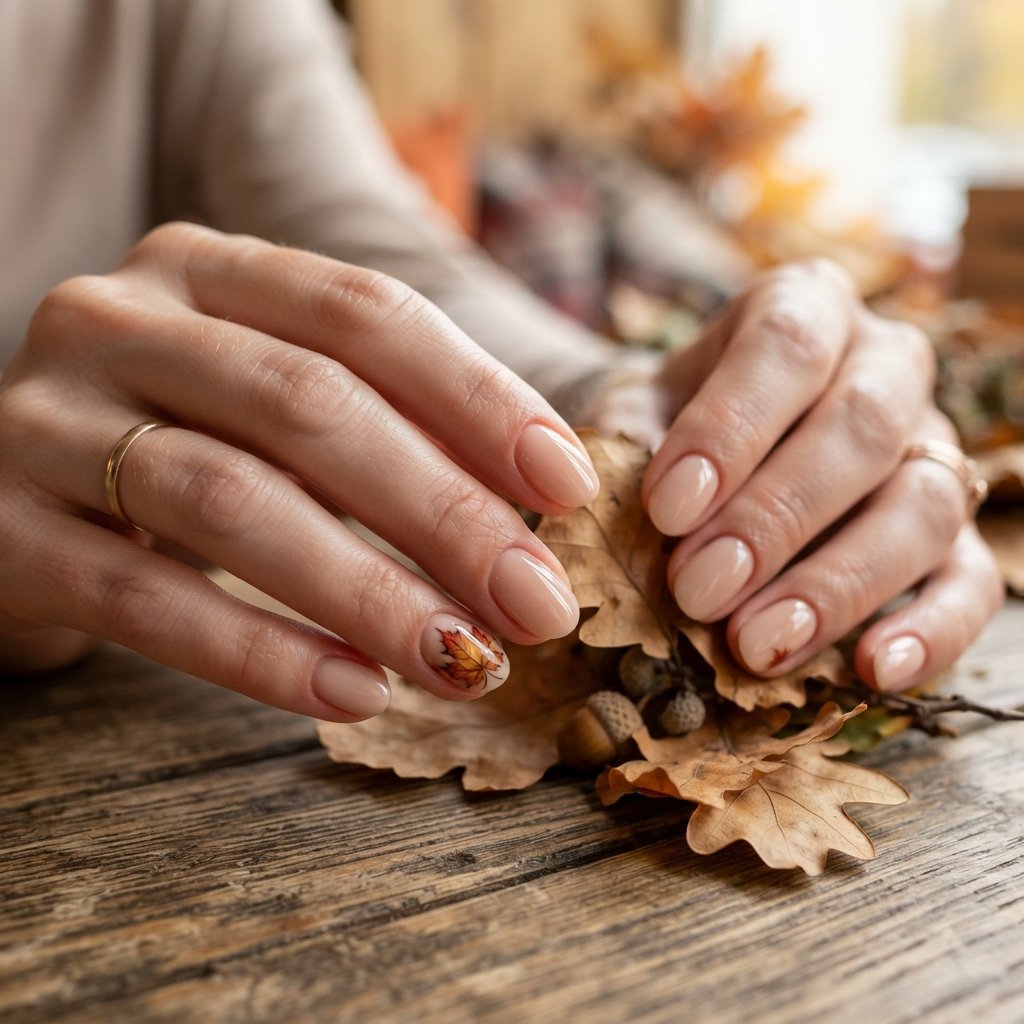 26 Early Fall Nail Designs Perfect for the New Season 12 Tiny Leaf Accent