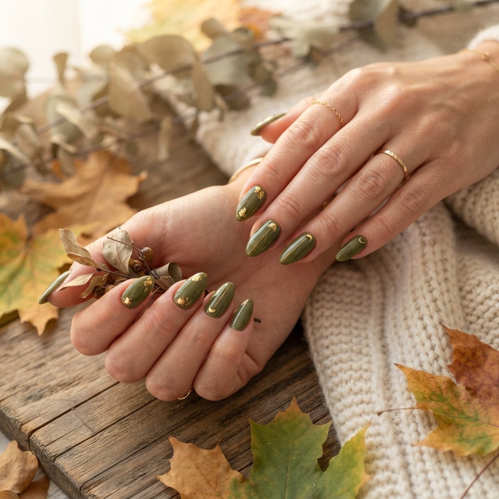  Olive and Gold Nails