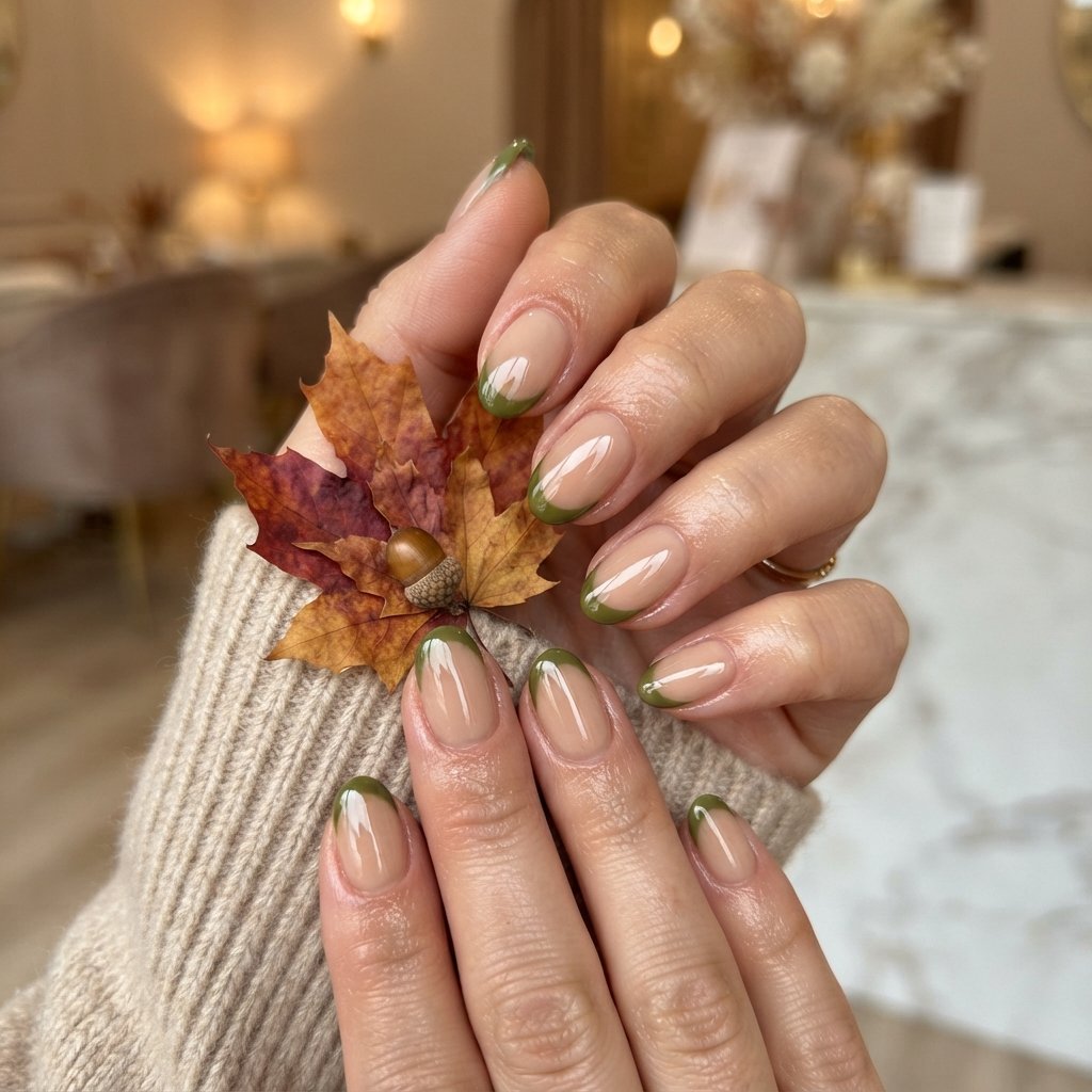 22 Cute Fall Nail Designs Everyone Will Love 5 Olive Green French Tips