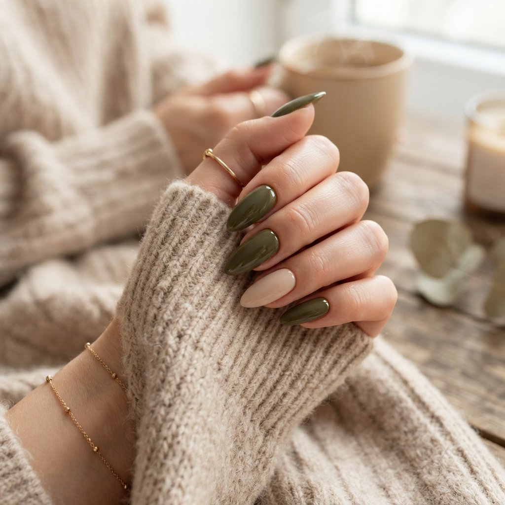 22 Long Fall Nail Designs That Turn Heads Instantly 6 Olive Green Long Nails