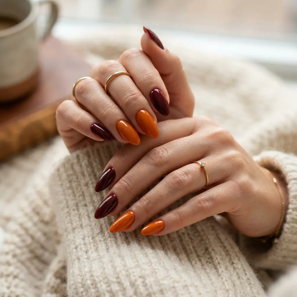  Orange And Burgundy Nails