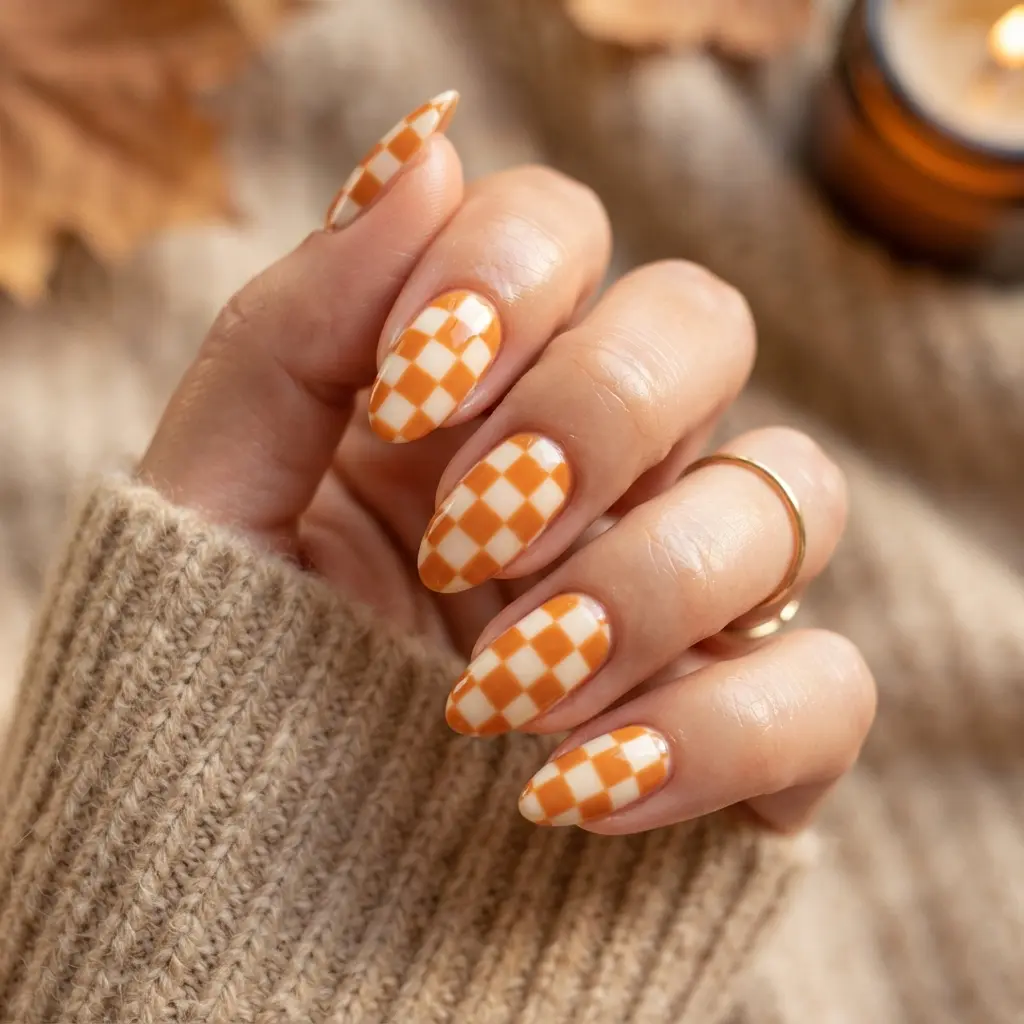  Orange Checkerboard Nails