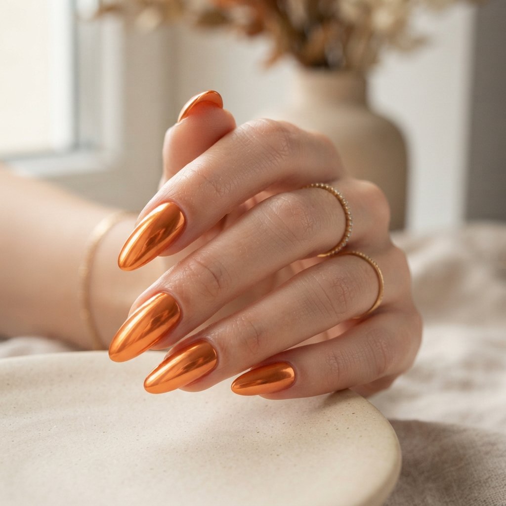 21 Orange Fall Nail Designs That Celebrate Autumn in Style 17 Orange Chrome Nails