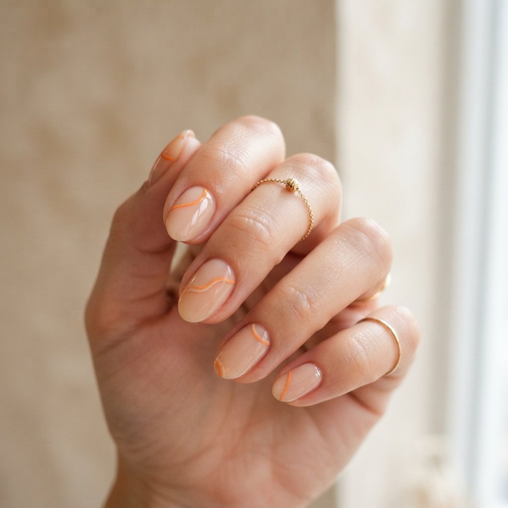 21 Orange Fall Nail Designs That Celebrate Autumn in Style 20 Minimal Orange Lines