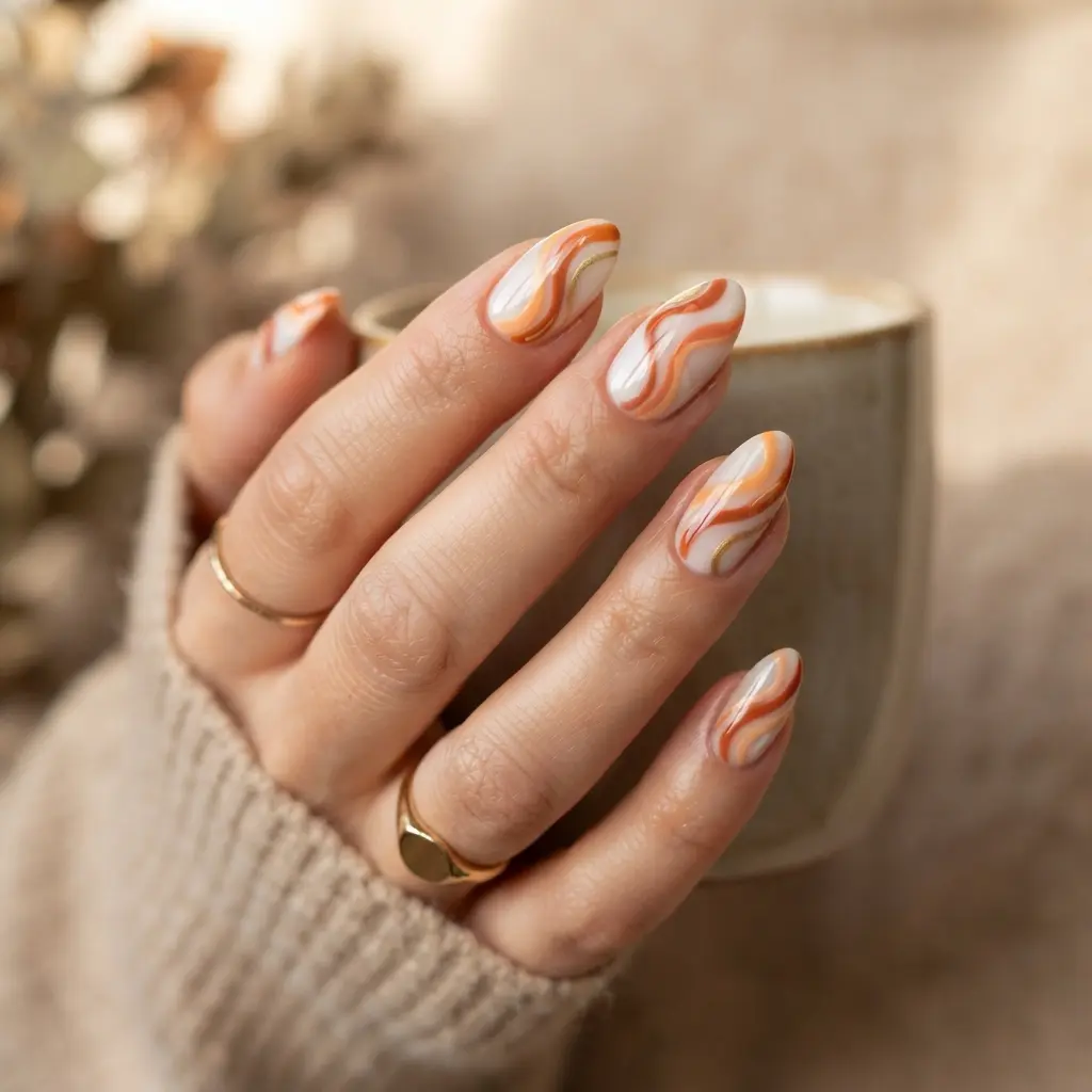Orange Swirl Nails