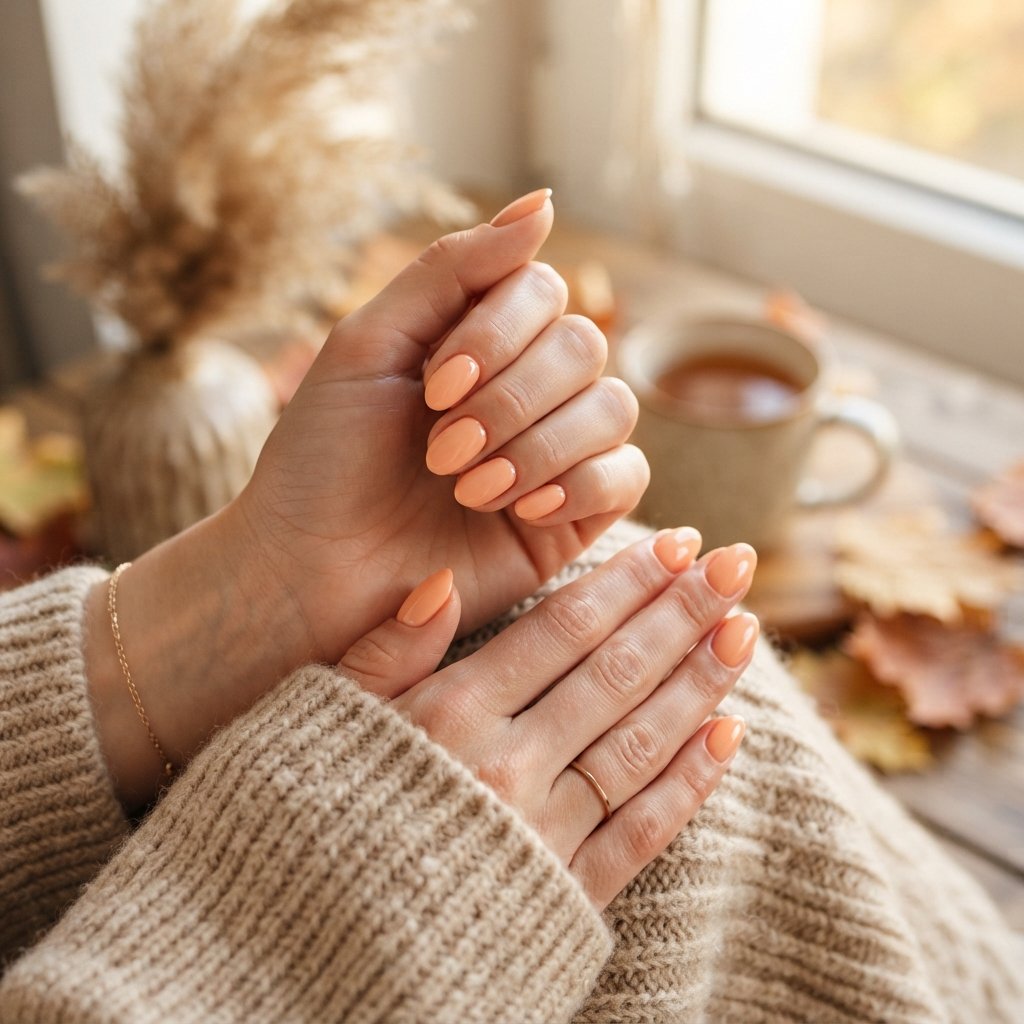 26 Early Fall Nail Designs Perfect for the New Season 2 Glossy Peach Orange Nails