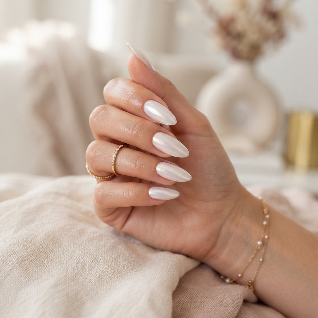 27 Long Almond Nails That Make a Stunning Statement 22 Pearl Long Almond Nails