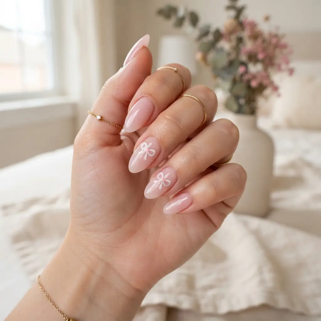 21 Pink Almond Nails You'll Be Obsessed With 19 Pink Bow Almond Nails