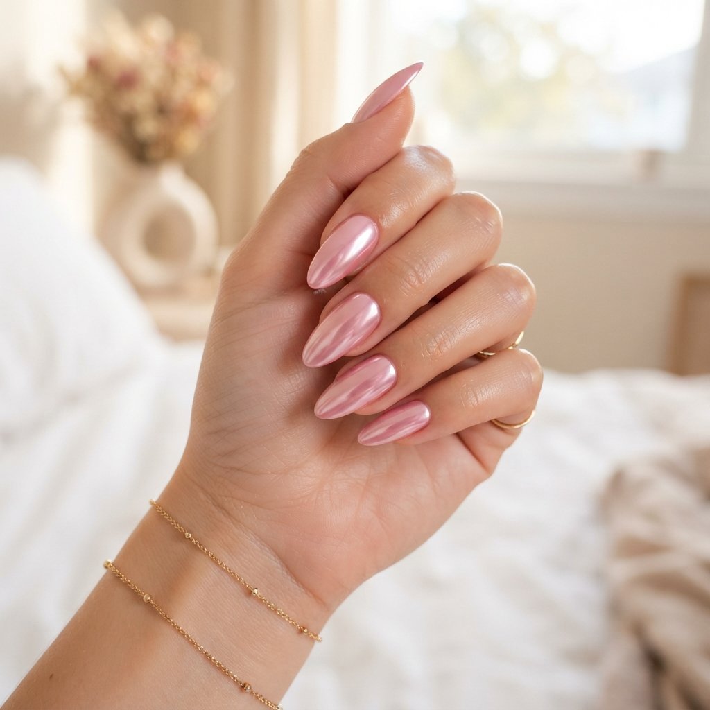 27 Long Almond Nails That Make a Stunning Statement 10 Pink Chrome Long Almond Nail
